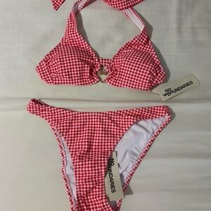 No Boundaries Red Checkered Bikini